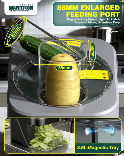 WantJoin 5 in 1 Electric Vegetable Chopper - Multifunctional Commercial Vegetable Dicer Food Fruit Processor Stainless Steel Blades for Slicing(2.5mm), Dicing(8/12mm), Chopping(2.5mm),Shredding