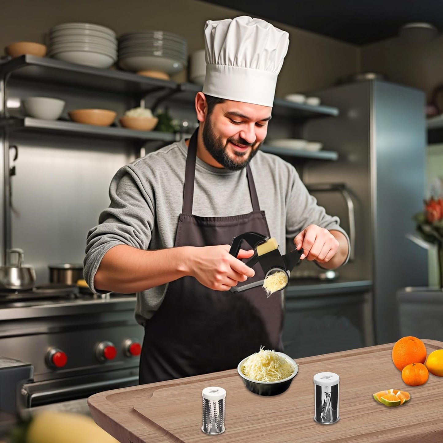 Rotary Cheese Grater – Stainless Steel Handheld Cheese Grinder for Hard Cheese, Chocolate & Nuts – Ergonomic Handle, Easy-to-Clean Drum, Durable Kitchen Tool for Home, Cooking & Baking