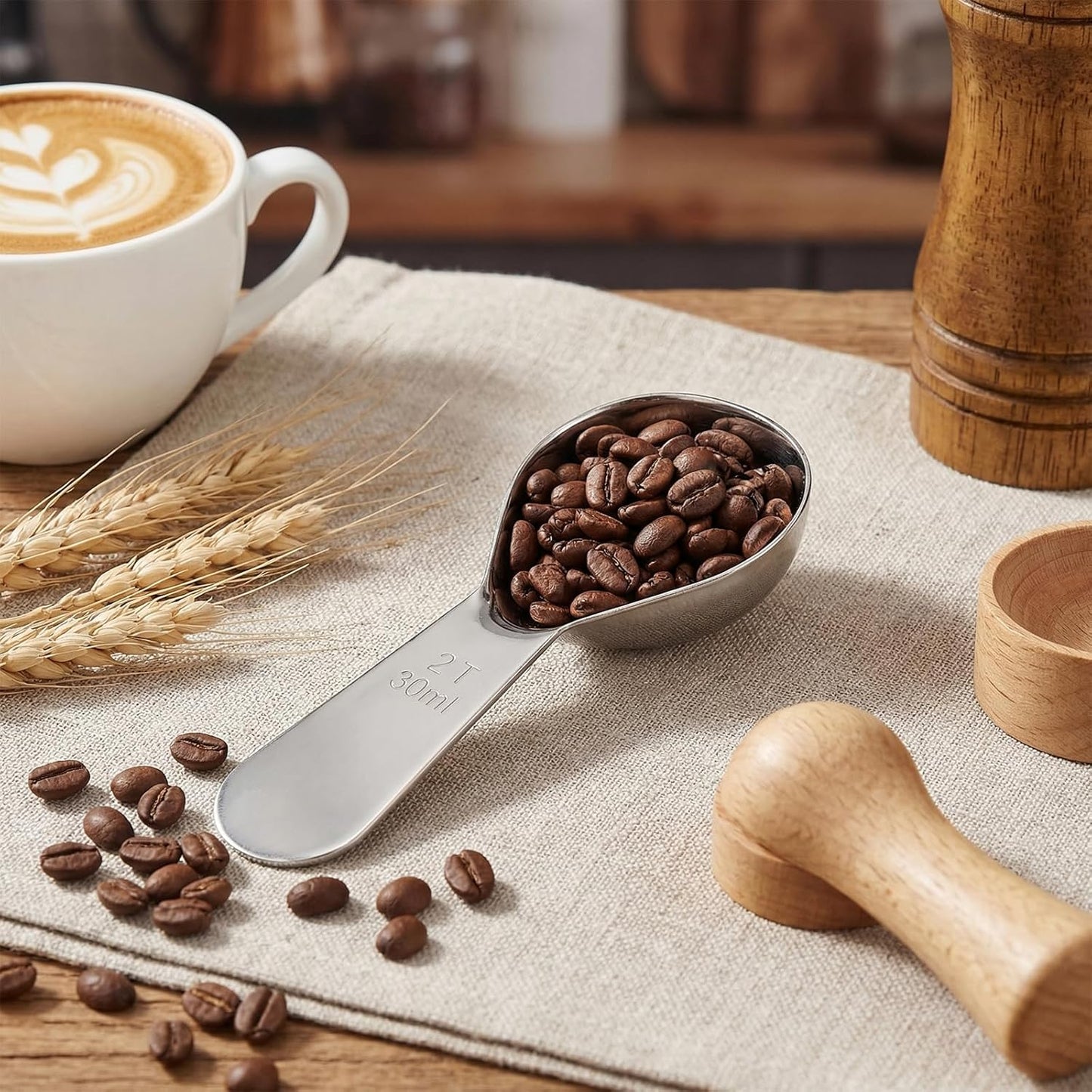 2Pcs Coffee Scoop for Ground Coffee, 18/8 Stainless Steel Coffee Tablespoon Measuring Spoon with Short Handle, Coffee Bean Scoop (Silver, 30ML)