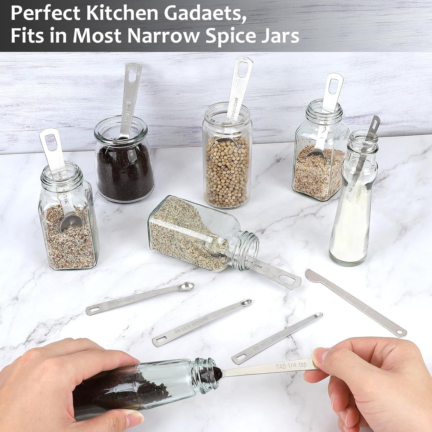 Accmor Stainless Steel Measuring Spoons Set with Leveler, 10 Pcs Mini Stackable Teaspoon & Tablespoon for Baking & Cooking, Kitchen Gadgets for Small Amount of Dry or Liquid Ingredients and Spices