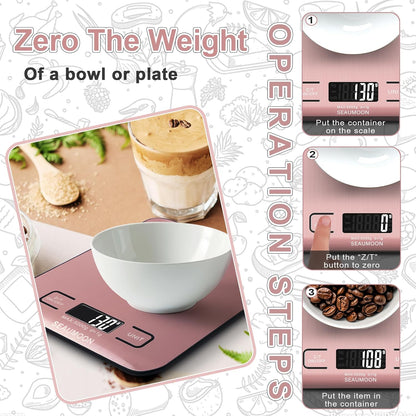 Food Scale Kitchen-Scale 11lb/5kg Food Scale for Kitchen Stainless Steel LCD Display Tare Function (g/oz/ml) for Meal Prep Coffee (Batteries Included)
