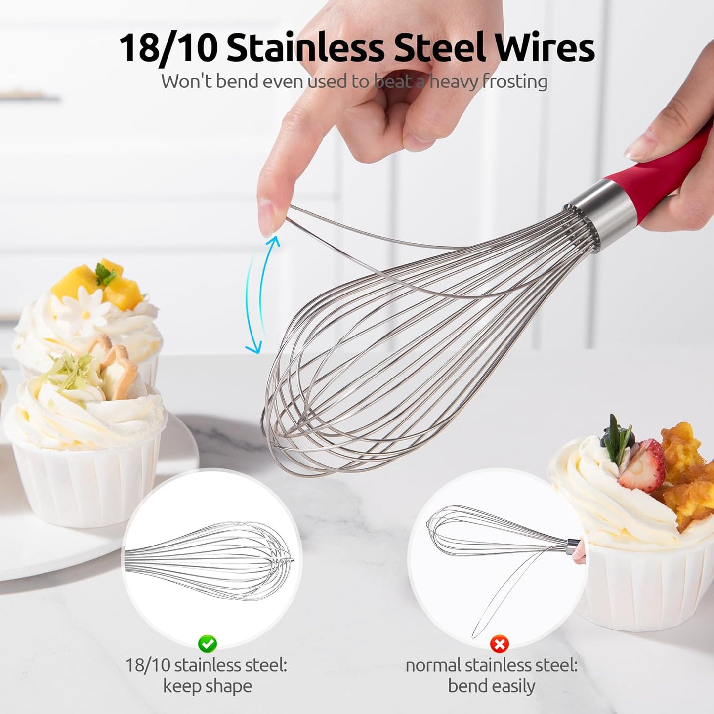 U-Taste 7" Mini Whisk for Cooking: 18/8 Stainless Steel Small Metal Kitchen Wisk, Tiny Hand Mixing Tool for Coffee, Egg, Sauce, 6-Wires Compact Head for Baking, Beating in Bowl, Mug, Jar (Set of 2)