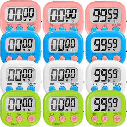 12 Pack Digital Kitchen Timers for Cooking, Loud Alarm Large LCD Display Magnetic Classroom Timers for Teachers Kids, Extensively Use in Classroom, Cooking, Meeting, Gym