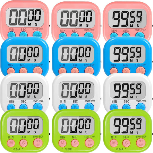 12 Pack Digital Kitchen Timers for Cooking, Loud Alarm Large LCD Display Magnetic Classroom Timers for Teachers Kids, Extensively Use in Classroom, Cooking, Meeting, Gym