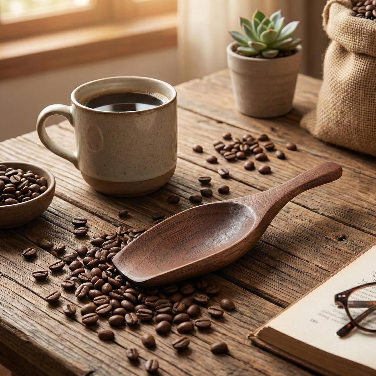 1 Tbsp Wooden Coffee Scoop – Black Walnut Solid Wood Measuring Spoon for Coffee, Tea, Baking & Bath Salts, Hand-Finished Rustic Kitchen Gadget for Canisters & Jars