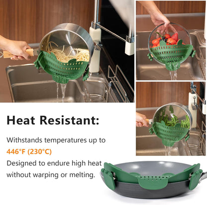 Li&Zhao Clip on Strainer - Fine Mesh Strainer Pasta Strainer Pot Strainers for Kitchen Collapsible Colander Food Strainer(Green)