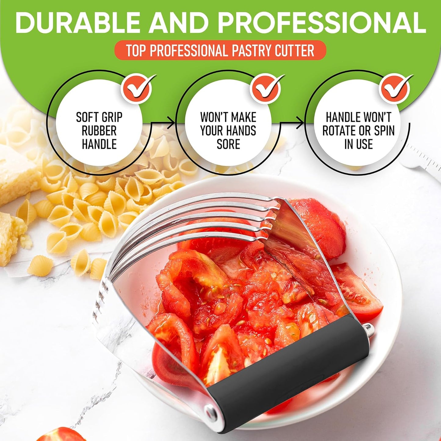 Spring Chef Dough Blender, Top Professional Pastry Cutter with Heavy Duty Stainless Steel Blades, Medium Size, Black