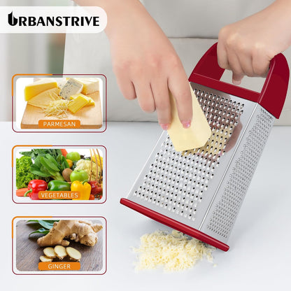Urbanstrive Cheese Grater With Container, Professional Cheese Grater with Handle, Stainless Steel Graters for Kitchen Handheld, Box Grater with 4 Sides for Vegetables, Ginger, Potatoes (Blue)