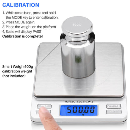 Smart Weigh Pro Digital Pocket Scale – 2000g x 0.1g Precision Gram Scale with LCD Display, 6 Weighing Units, Hold & Count Functions – Includes 2 Trays and Batteries (Silver)