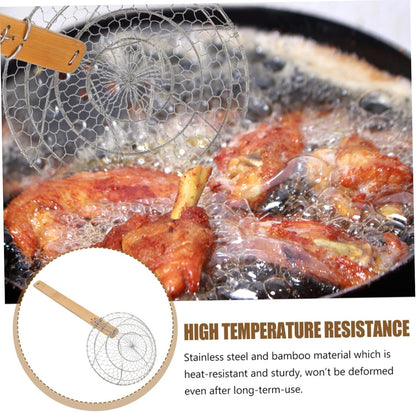 Spider Strainer, Stainless Steel Spider Kitchen Utensil, With Natural Bamboo Handle Kitchen Tool, Easy to Clean for Cooking