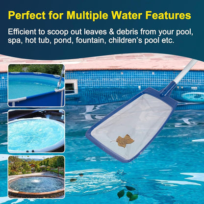 POOLAZA Hot Tub Skimmer Net Handheld, Professional Pool, Spa, Pound Skimmer Net with Aluminum Pole Handle, Deep Ultra Fine Mesh Netting Small Pool Skimmer Net, Upgrade Durable Hot Tub Net Hand Skimmer