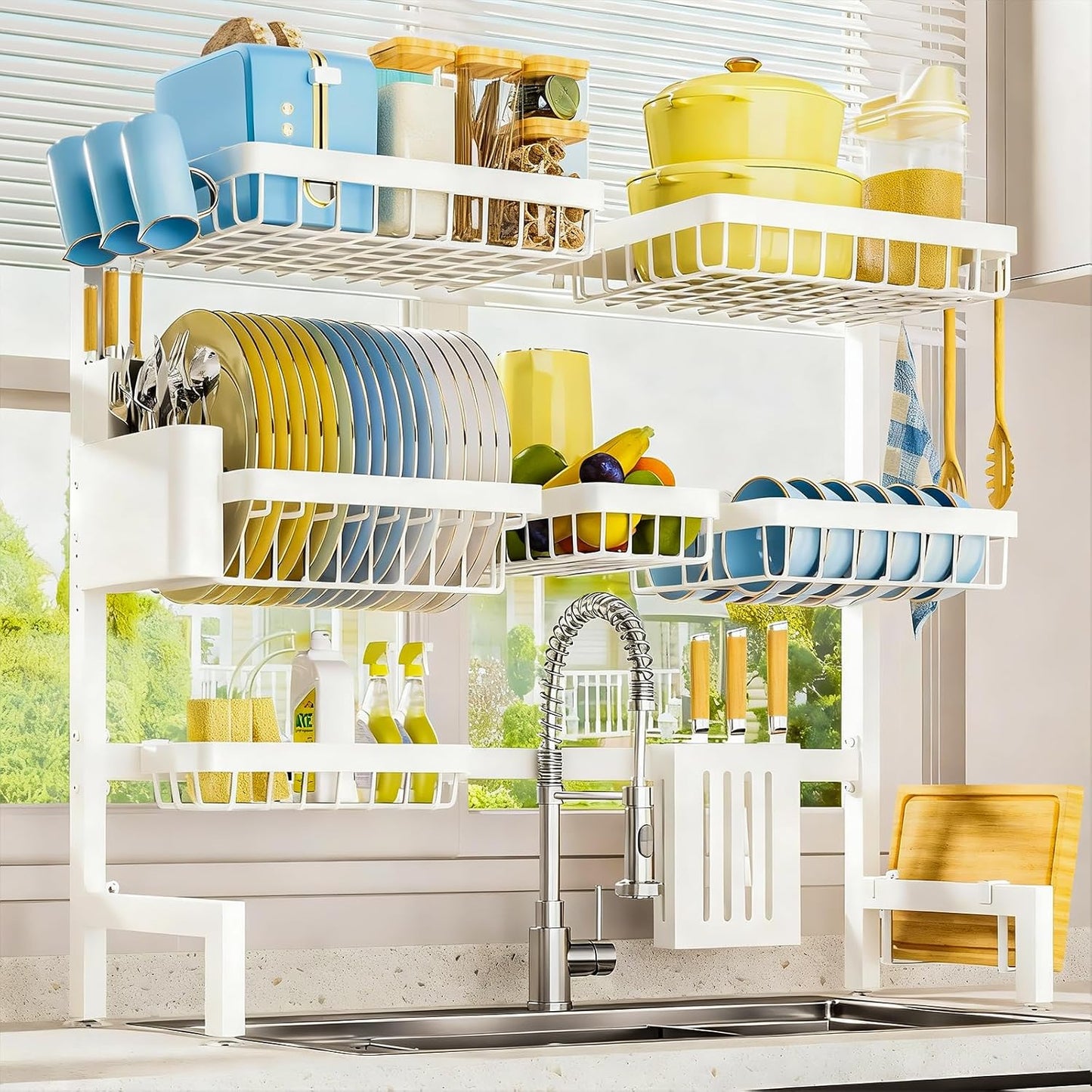 Sakugi Over The Sink Dish Drying Rack, Expandable 2-Tier Stainless Steel Kitchen Storage Organization Accessories for Countertop, Rustproof & Space-Saving, 30"–34.5" L x 12" W x 25" H, Black