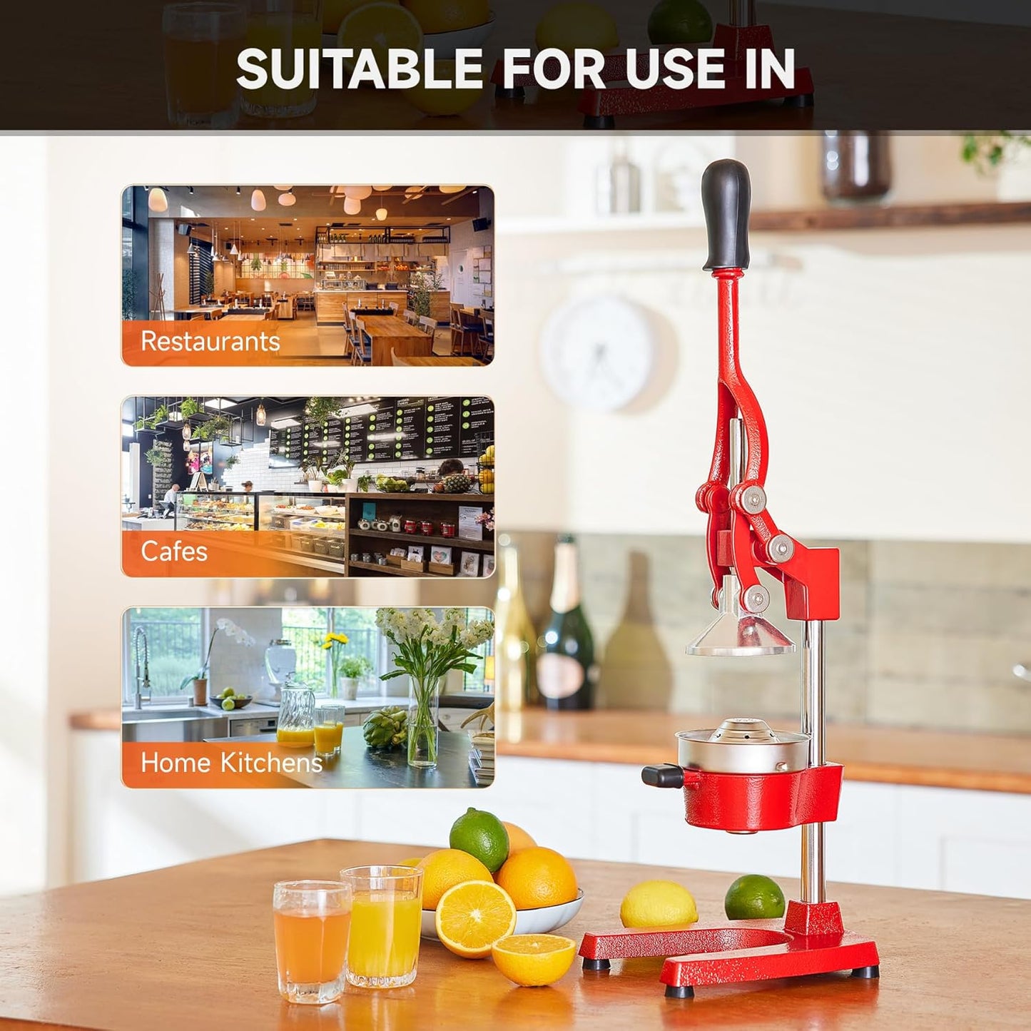 CO-Z Manual Citrus Juicer, Commercial Grade Cast Iron Orange Juicer, Professional Heavy Duty Juice Press with Removable Strainer, Manual Juice Extractor for Orange Lemon Pomegranate Citrus, Black