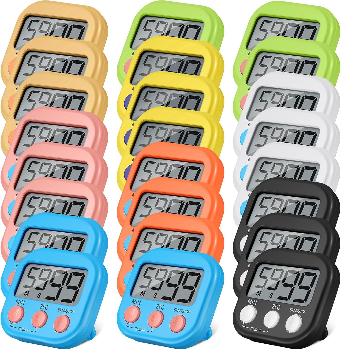 Weewooday 24 Pcs Digital Kitchen Timer Magnetic Timer Bulk On/Off Switch Minute Second Count up Countdown Loud Alarm for Exercise Cook Baking (Black,White)