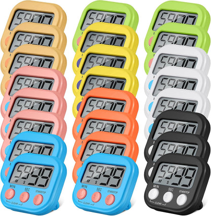 Weewooday 24 Pcs Digital Kitchen Timer Magnetic Timer Bulk On/Off Switch Minute Second Count up Countdown Loud Alarm for Exercise Cook Baking (Black,White)