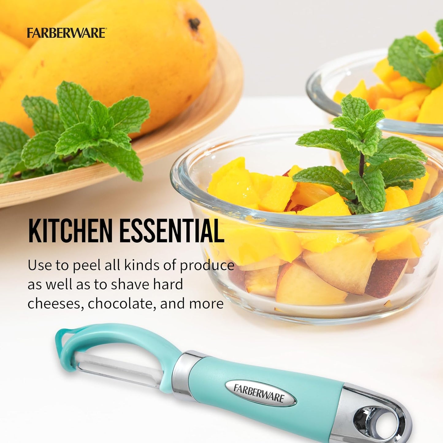 Farberware Pro2 Vegetable Peeler, Euro Peeler with Razor-Sharp Stainless Steel Blade, Swivel Peeler for Potatoes, Fruits, and Vegetables, Built-In Bud Remover, Dishwasher Safe
