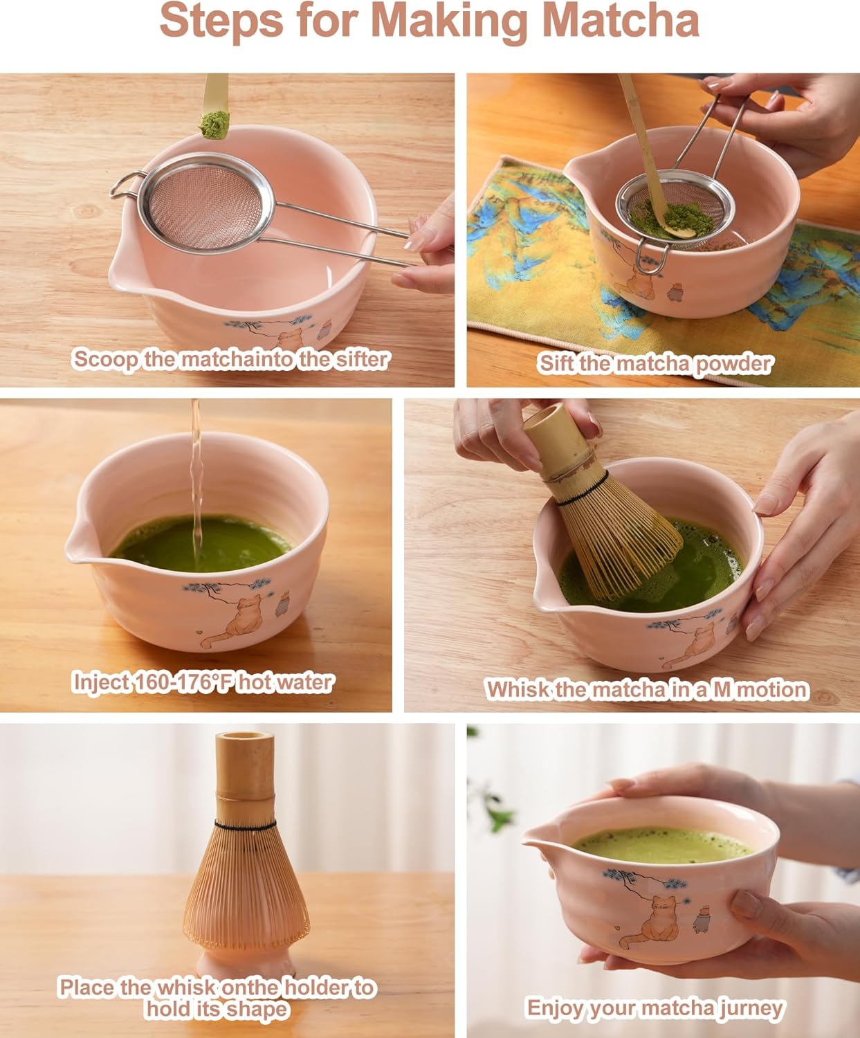 Matcha Whisk Set, Japanese Matcha Kit Set 7-Pcs with Matcha Bowl (Chawan), Matcha Whisk and Holder, Bamboo Scoop, Scoop Rest, Sifter and Tea Towel - Authentic Tea Ceremony Tools for Tea Lovers(Blue)