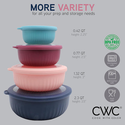 COOK WITH COLOR Prep Bowls with Lids- Wide and Deep Nesting Plastic Small Mixing Bowl Set with Lids, 8 Piece Set - Wide Bowls, Blue