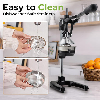 Zulay Kitchen Cast Iron Juicer - Heavy Duty Manual Juicer with Detachable Strainers for Easy Cleaning, Orange Juice Press for Citrus Fruits, Perfect for Bartenders, Juice Lovers & Health Enthusiasts