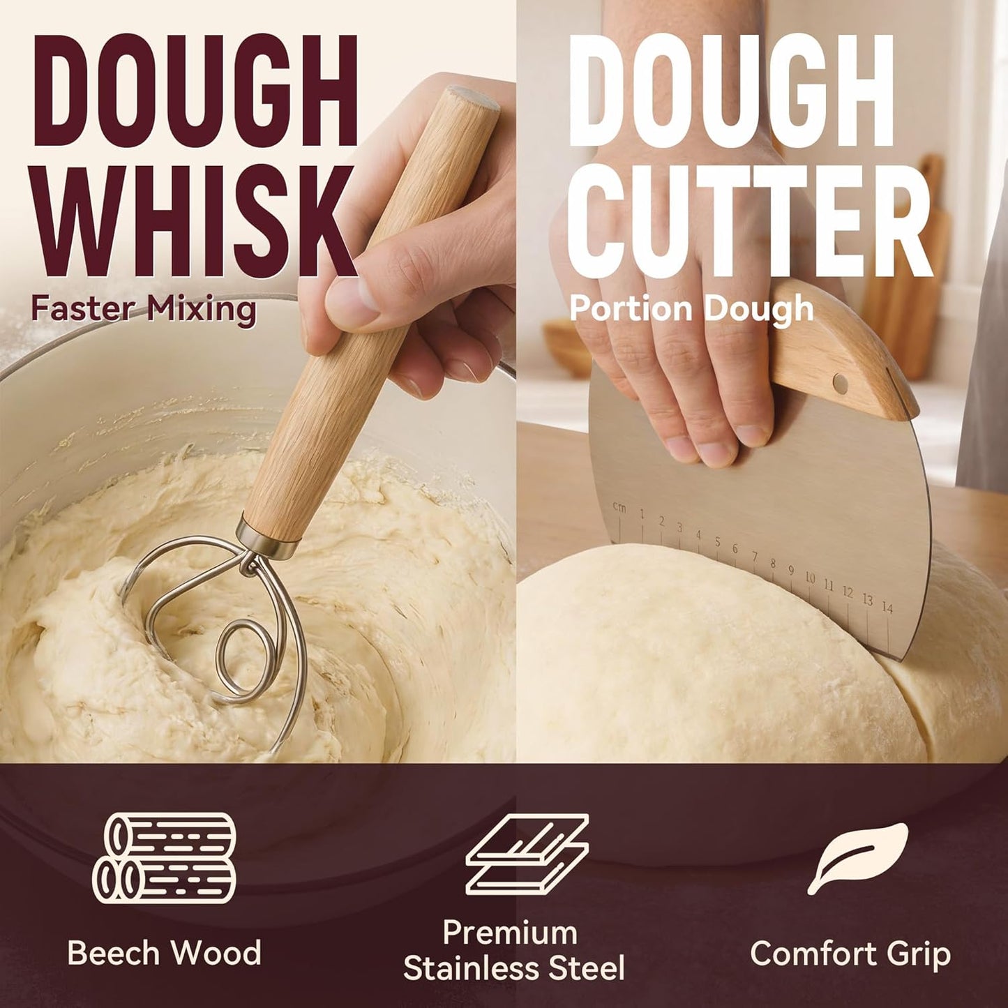Sourdough Starter Kit, 9" Round and 9.7" Oval Banneton Proofing Baskets, Bread Baking Supplies with Glass Starter Jar, Dough Whisk, Bread Lame, Scrapers and Linen Liners