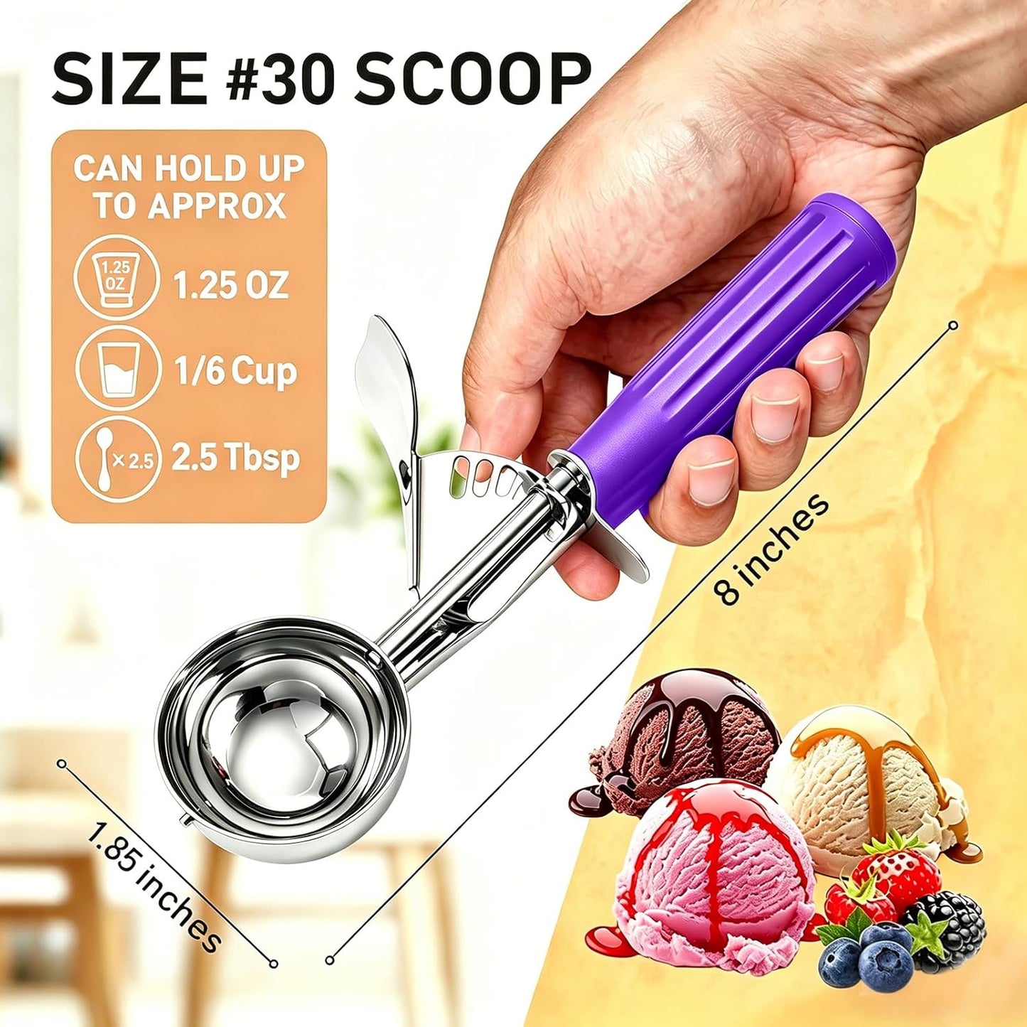 Fayomir 2 oz Scoop, Cookie Scoop for Baking, 2 oz Ice Cream Scoop with Trigger, #16 Disher, Portion Scoop, Blue Handle, Food Scoop for Ice Cream, Muffin, Cupcake Batter, Mashed Potato, Cookie Dough