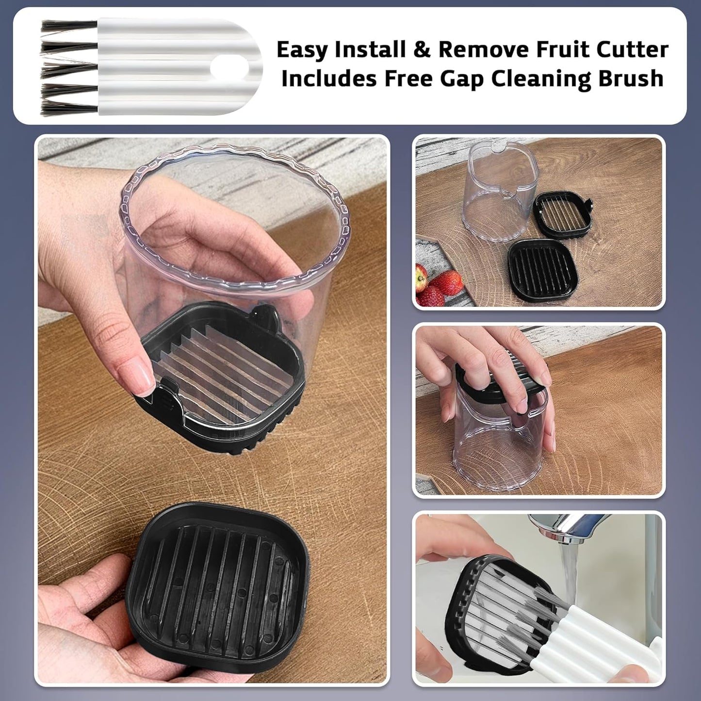 Strawberry Slicer Cup with Push Plate, Fruit Cutter Kitchen Gadget for Egg, Kiwi, Banana, Cucumber, Easy Fruit & Vegetable Slicer, Strawberry Cutter Tool for Quick Safe Cutting (Black)