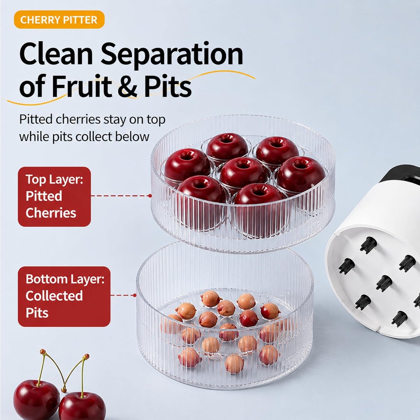 Cherry Pitter 2 packs – Multiple Cherry Pitter Tool, 7-Hole Cherry Corer for Easy, Complete Pit Removal, Quick & Mess-Free Cherry Jam, Baking & Kitchen Prep