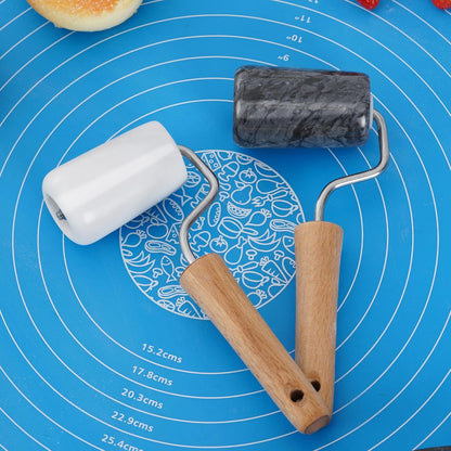 Tianman Small Marble Rolling Pin Pizza Roller, Marble Pastry Roller Non-Stick T-Type, For Cake Baking Tortilla Fudge Pizza Cookies and Other Kitchen Baking Cooking (Type 1 White).