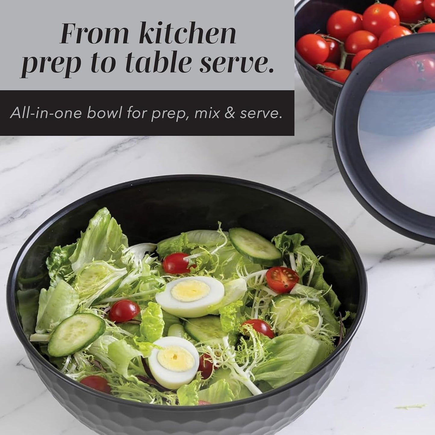 COOK WITH COLOR Mixing Bowls with Lids - 12 Piece Plastic Nesting Bowls Set includes 6 Prep Bowls and 6 Lids, Microwave Safe Mixing Bowl Set, Black Embossed - Colors A