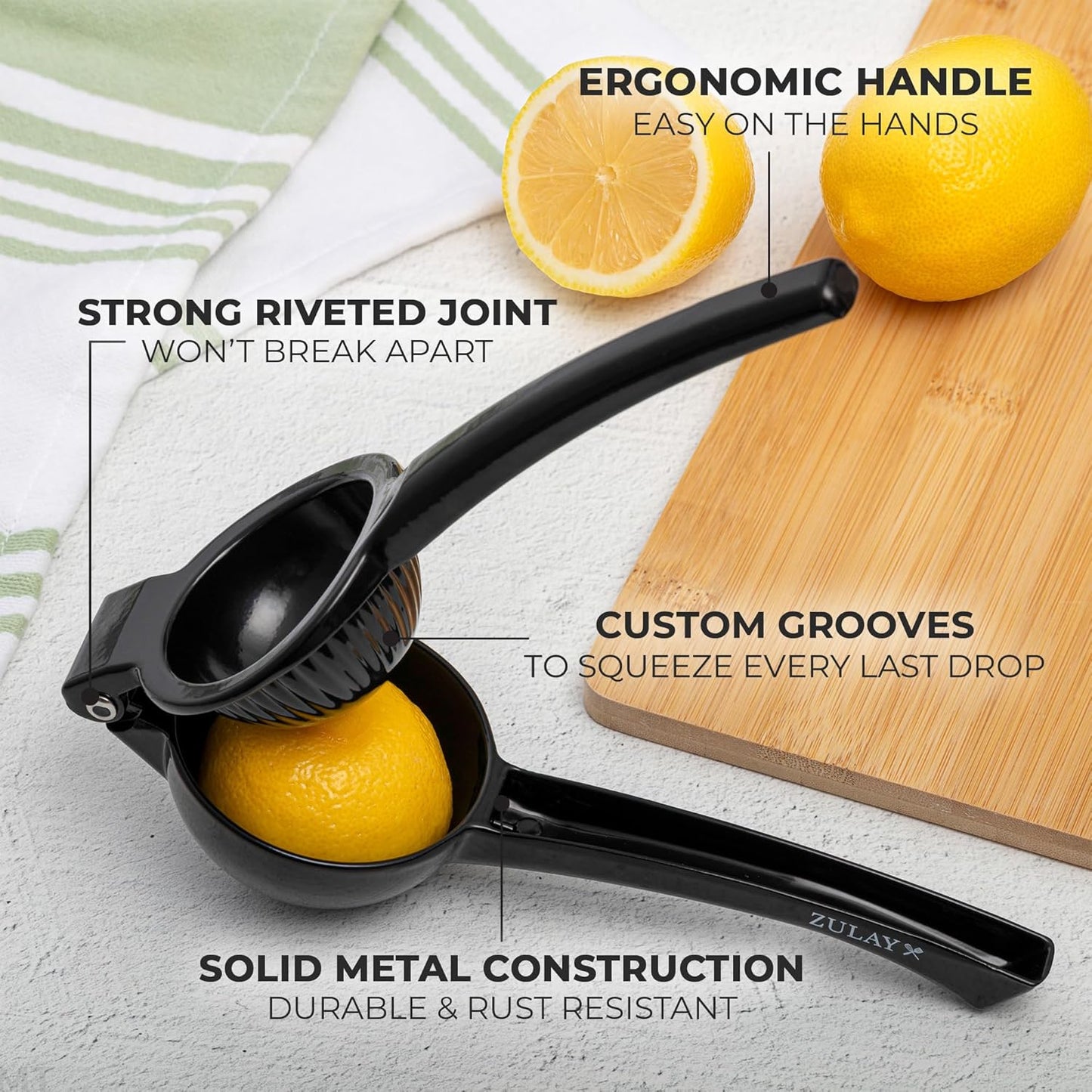 Zulay Kitchen Metal Lemon Squeezer - Handheld Lemon Juicer Squeezer - Easy to Use Citrus Juicer - Manual Press for Extracting the Most Juice Possible - Extracts Every Last Drop