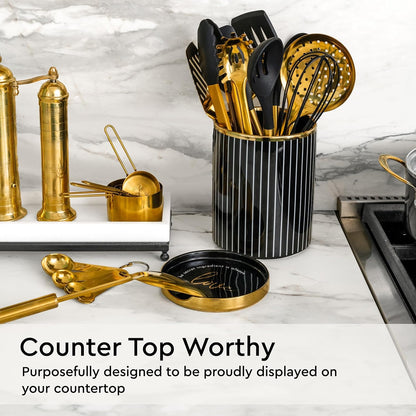 Gold Cooking Utensils with Measuring Cups and Spoons Set - 13-Piece Luxury Gold Kitchen Accessories Includes Metal Measuring Cups and Spoons for Baking, Cooking, and Elegant Kitchen Decor