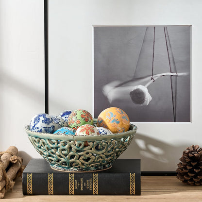 SIDUCAL Ceramic Fruit Bowl for Kitchen Counter,Decorative Fruit Basket with Holes, 10.43" Large Hollow Out Fruit Vegetable Holder Bowl for Table Decor, Gray