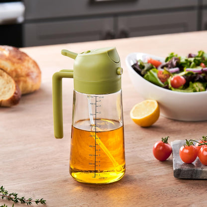 FineDine 16oz Olive Oil Sprayer for Cooking, 2 in 1 Olive Oil Dispenser Bottle for Kitchen, Air Fryer, Salad, BBQ & Baking – Dual Spray Mist & Stream, with Measurement Marks, Black