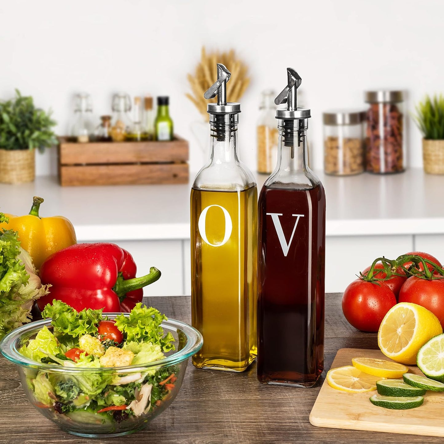 GREENOLIVE Olive Oil Dispenser Bottle - 17 oz. Clear Glass Bottle with No-Drip BPA-Free Spout - Ideal for Kitchen and Cooking Essentials - Single Bottle