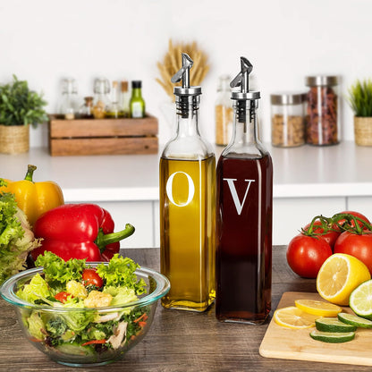 GREENOLIVE Olive Oil Dispenser Bottle - 17 oz. Clear Glass Bottle with No-Drip BPA-Free Spout - Ideal for Kitchen and Cooking Essentials - Single Bottle