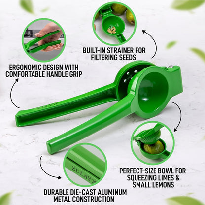 Zulay Metal Lime Squeezer – Heavy-Duty Citrus Juicer for Maximum Juice Extraction – Easy Manual Press for Limes & Lemons – Durable & Ergonomic Hand Juicer - Green