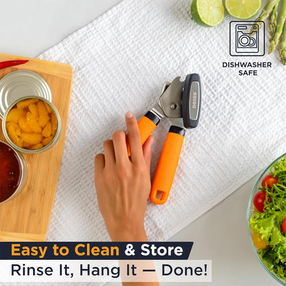 Deiss PRO Hand Held Can Opener – Smooth Edge Can Opener Manual & Bottle Opener, Heavy Duty Stainless Steel Can Openers, Effortless Turn Knob, Sharp Blade for Easy Cutting, Non-Slip Ergonomic Handle