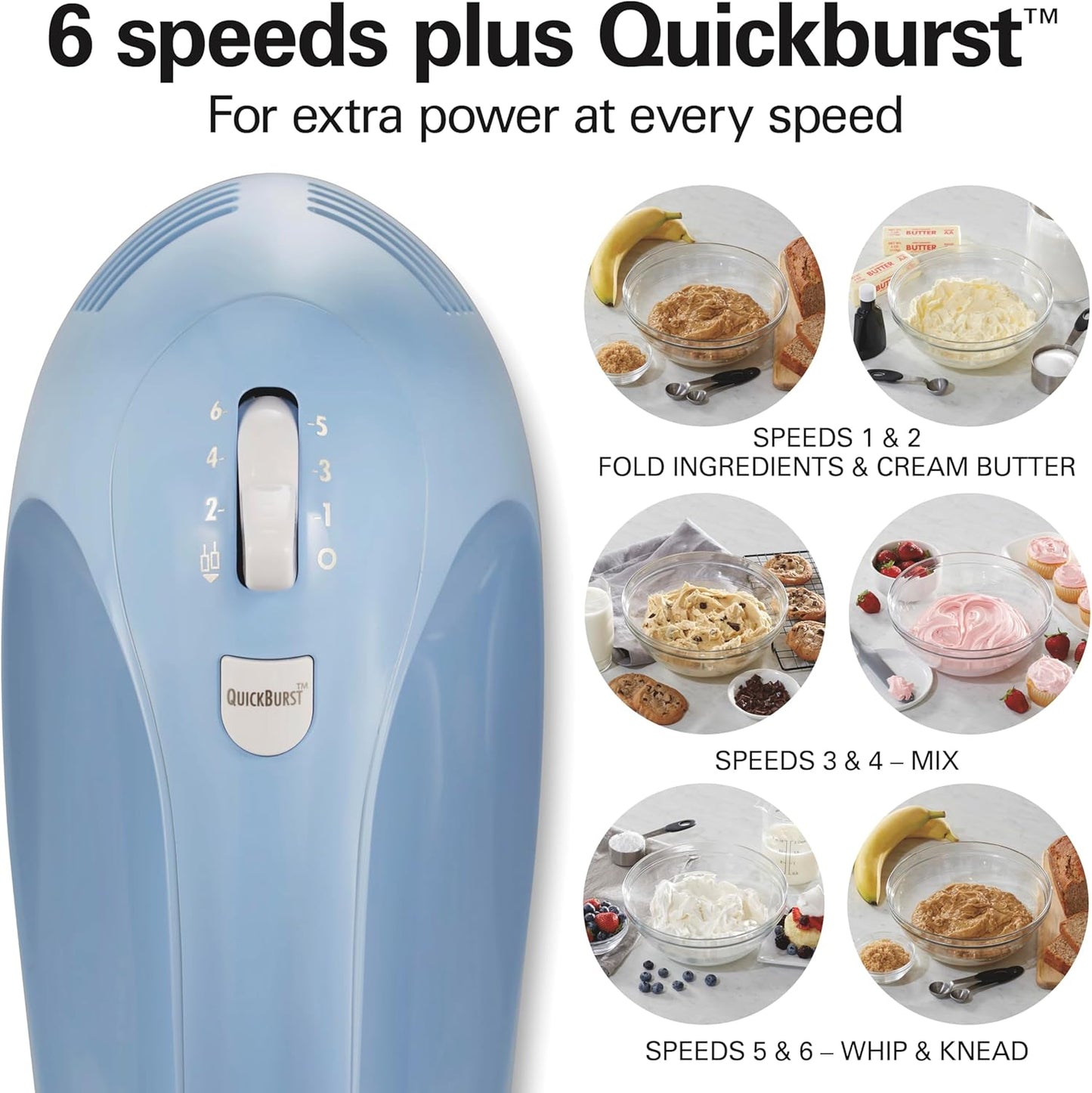 Hamilton Beach 6-Speed Electric Hand Mixer with Whisk, Dough Hooks and Easy Clean Beaters, Powerful 275 Watt Motor, Snap-On Storage Case, Black
