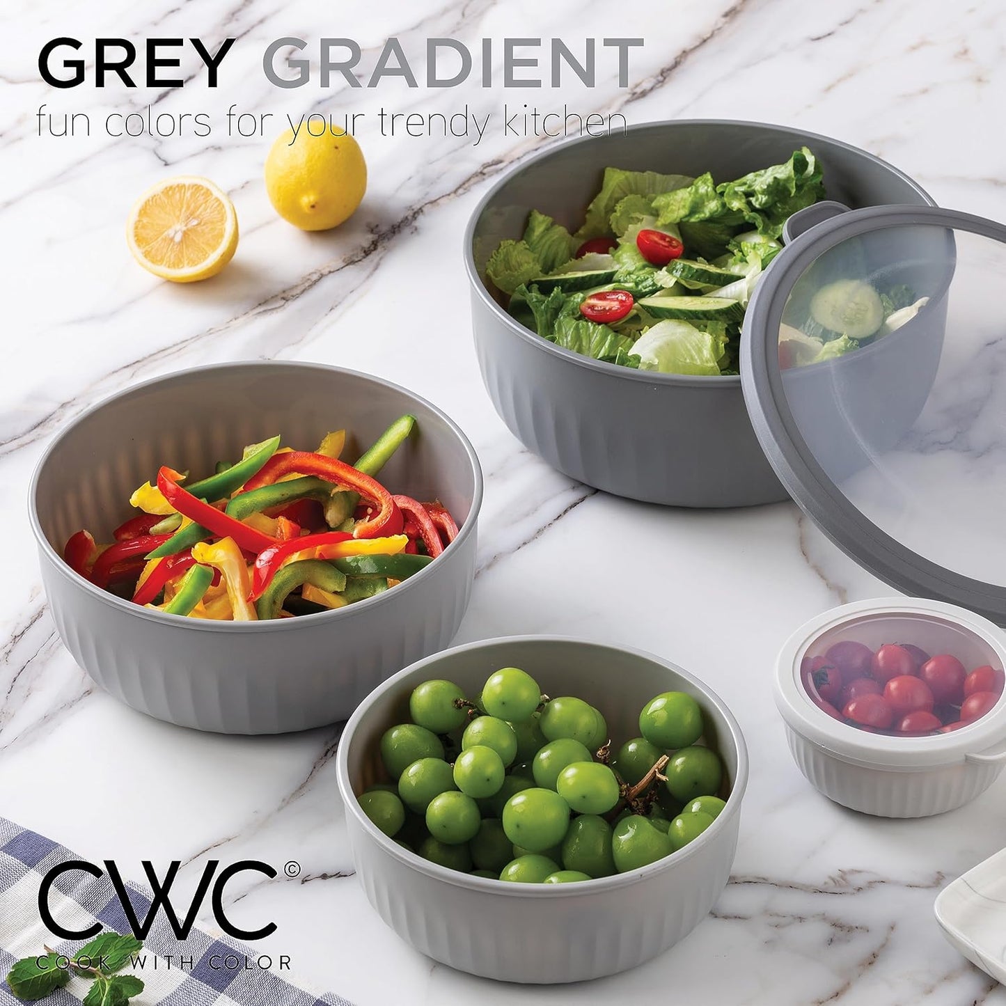 COOK WITH COLOR Prep Bowls with Lids- Wide and Deep Nesting Plastic Small Mixing Bowl Set with Lids, 8 Piece Set - Wide Bowls, Blue