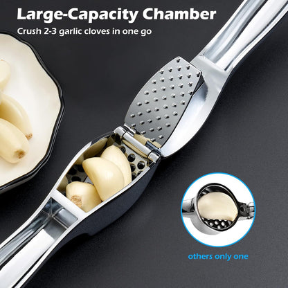 FREETOO Garlic Press, Garlic Mincer Large-Capacity Garlic Crusher, Rustproof & Heavy-duty Ginger Crusher, Easy Clean & Dishwasher Safe, Ginger Press Design for Extracts More Garlic Paste Per Clove