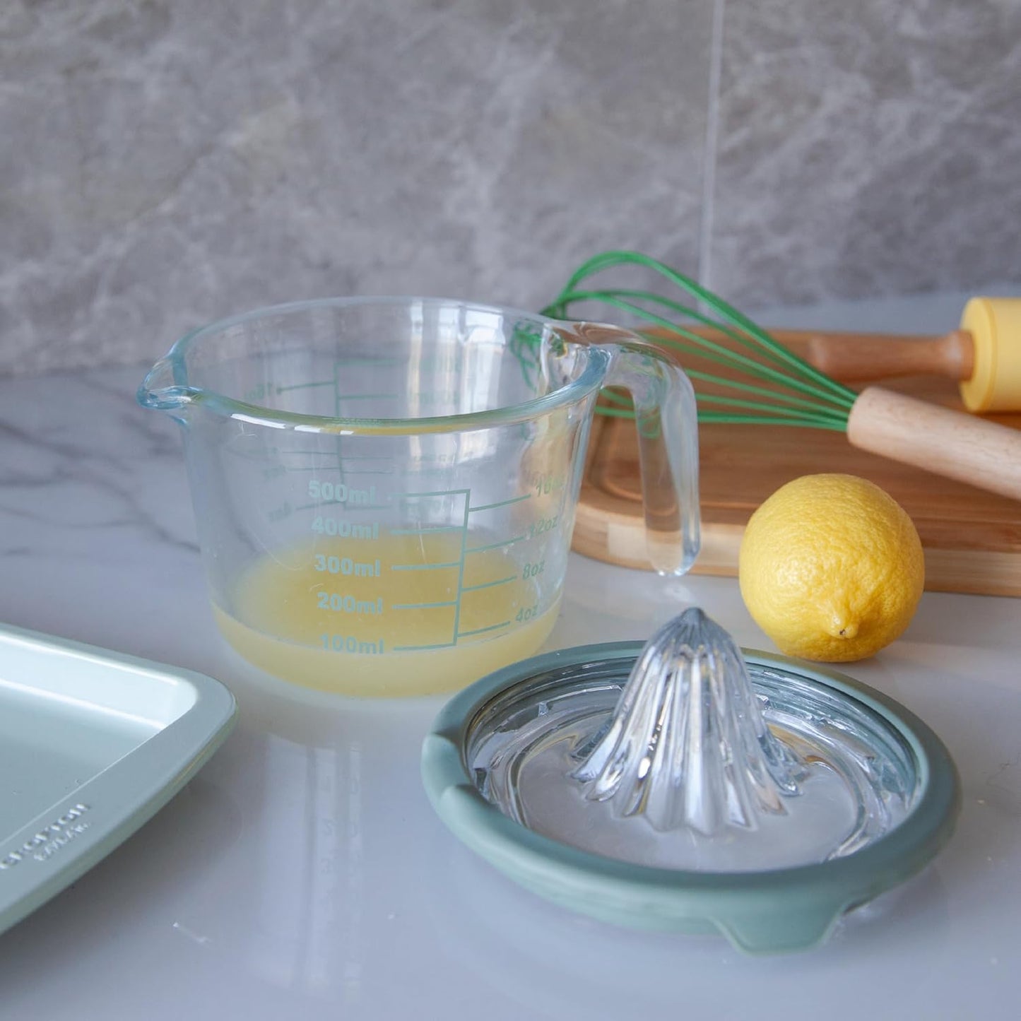 Cartman Glass Citrus Lemon Orange Juicer, Gray Manual Hand Squeezer, Glass Citrus Reamer, Lemon and Lime Manual Squeezer,Kitchen tool,Ounce Measuring Cup