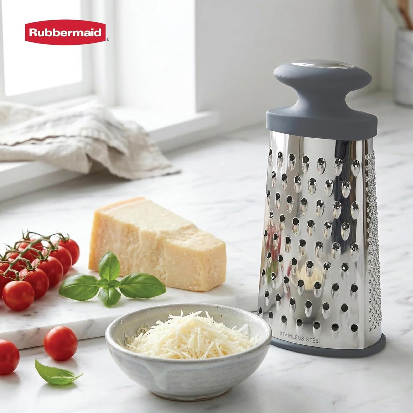 Rubbermaid Stainless Steel Cheese Grater - 9.5" Oval Handheld Box Grater with EZ Grip Handle - Multi-Surface Food & Cheese Shredder | Zester & Graters for Kitchen - Dishwasher Safe, Black