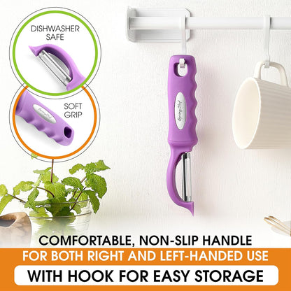Spring Chef Premium Swivel Vegetable Peeler, Soft Grip Handle and Ultra Sharp Stainless Steel Blades - Perfect Kitchen Peeler For Veggie, Fruit, Potato, Carrot, Apple - Pink Lemonade