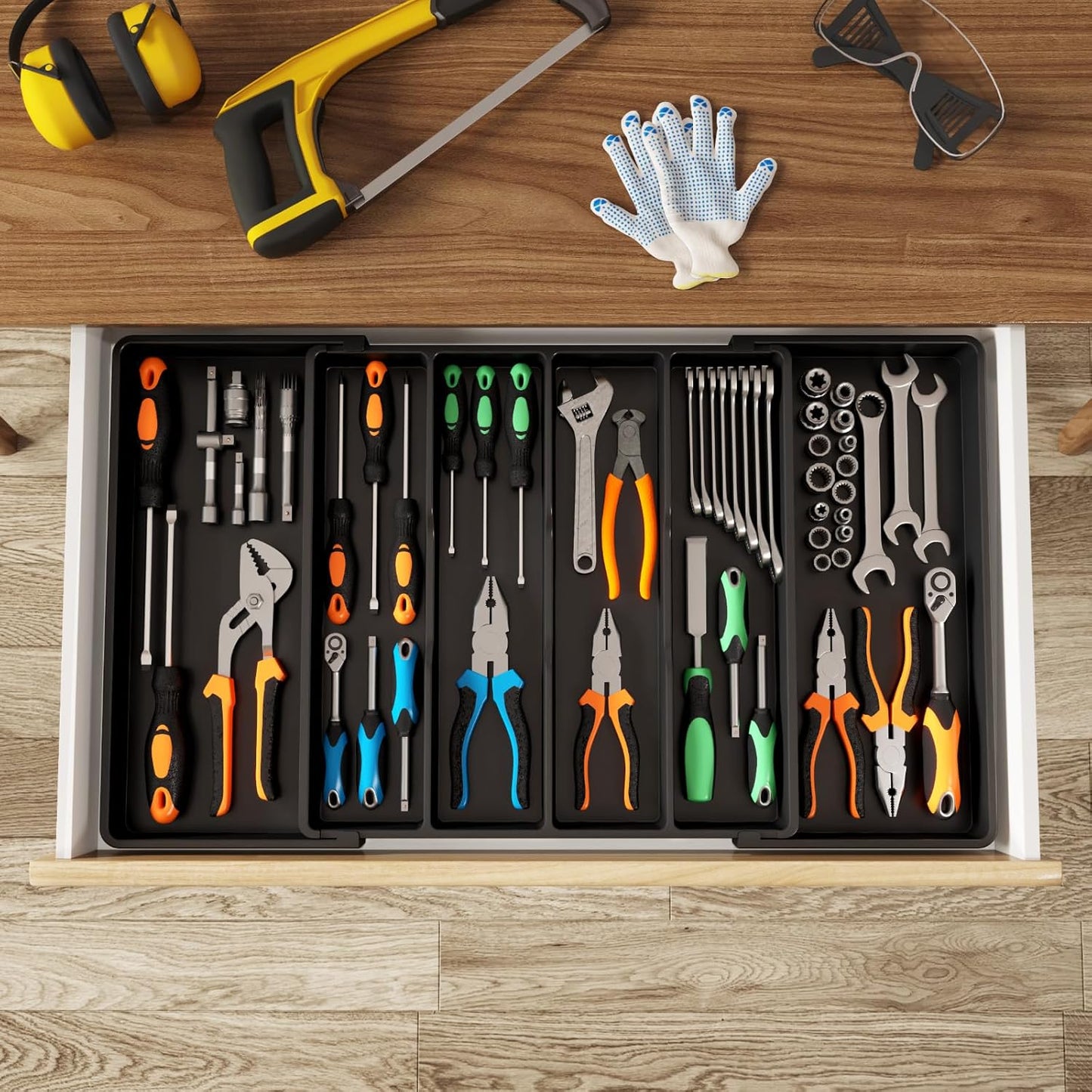 Lifewit Utensil Organizer for Kitchen Drawers, Expandable Cooking Utensil Tray, Adjustable Cutlery Silverware Flatware Holder, Plastic Spatula Tools Storage Divider, 13-22 x 15", Black