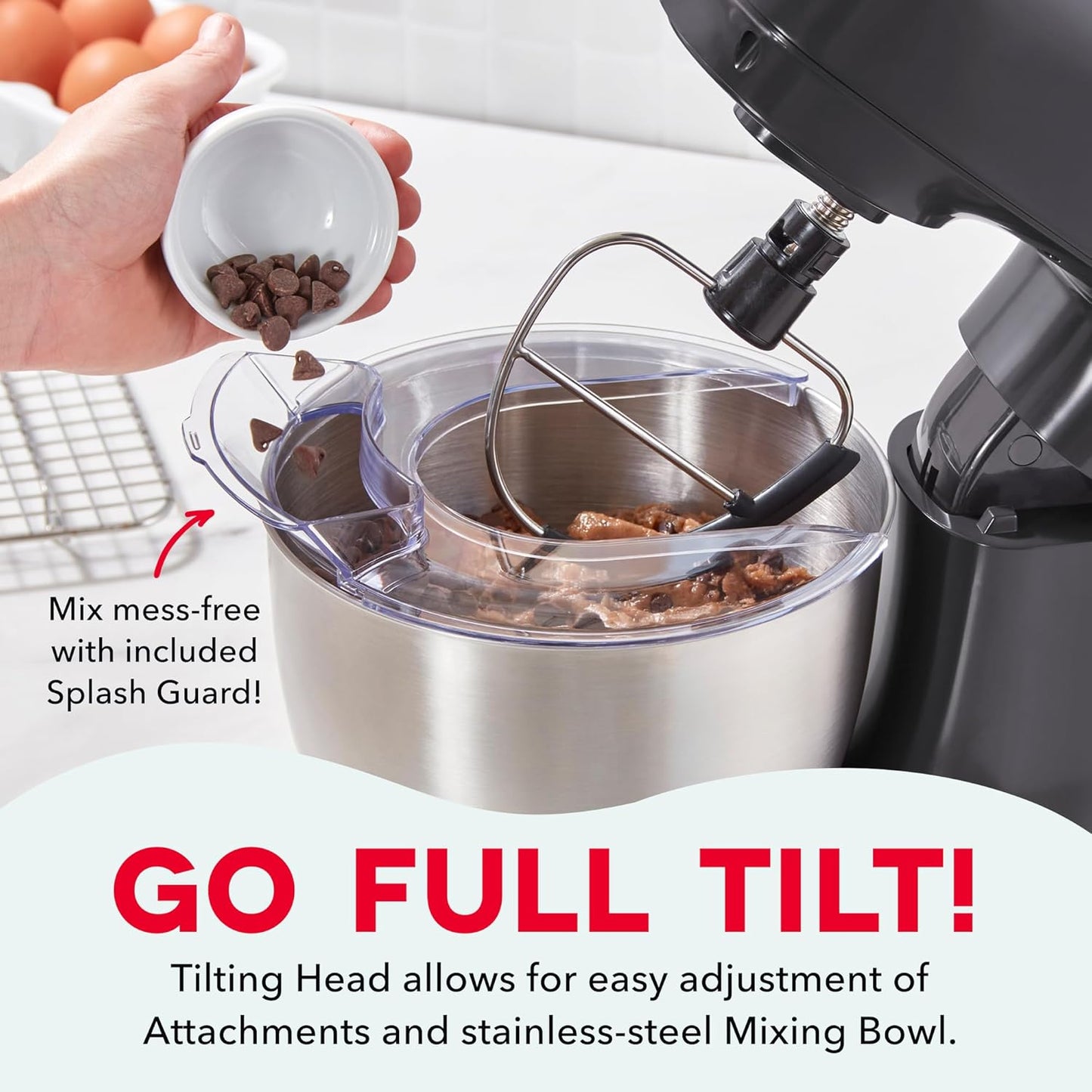Dash 3.5QT Tilt-Head Stand Mixer - Electric Stand Mixer with Stainless Steel Bowl and Splash Guard For Baking - Cream, 3.5-Quart