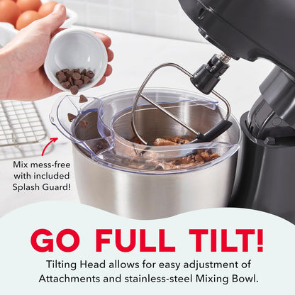 Dash 3.5QT Tilt-Head Stand Mixer - Electric Stand Mixer with Stainless Steel Bowl and Splash Guard For Baking - Cream, 3.5-Quart