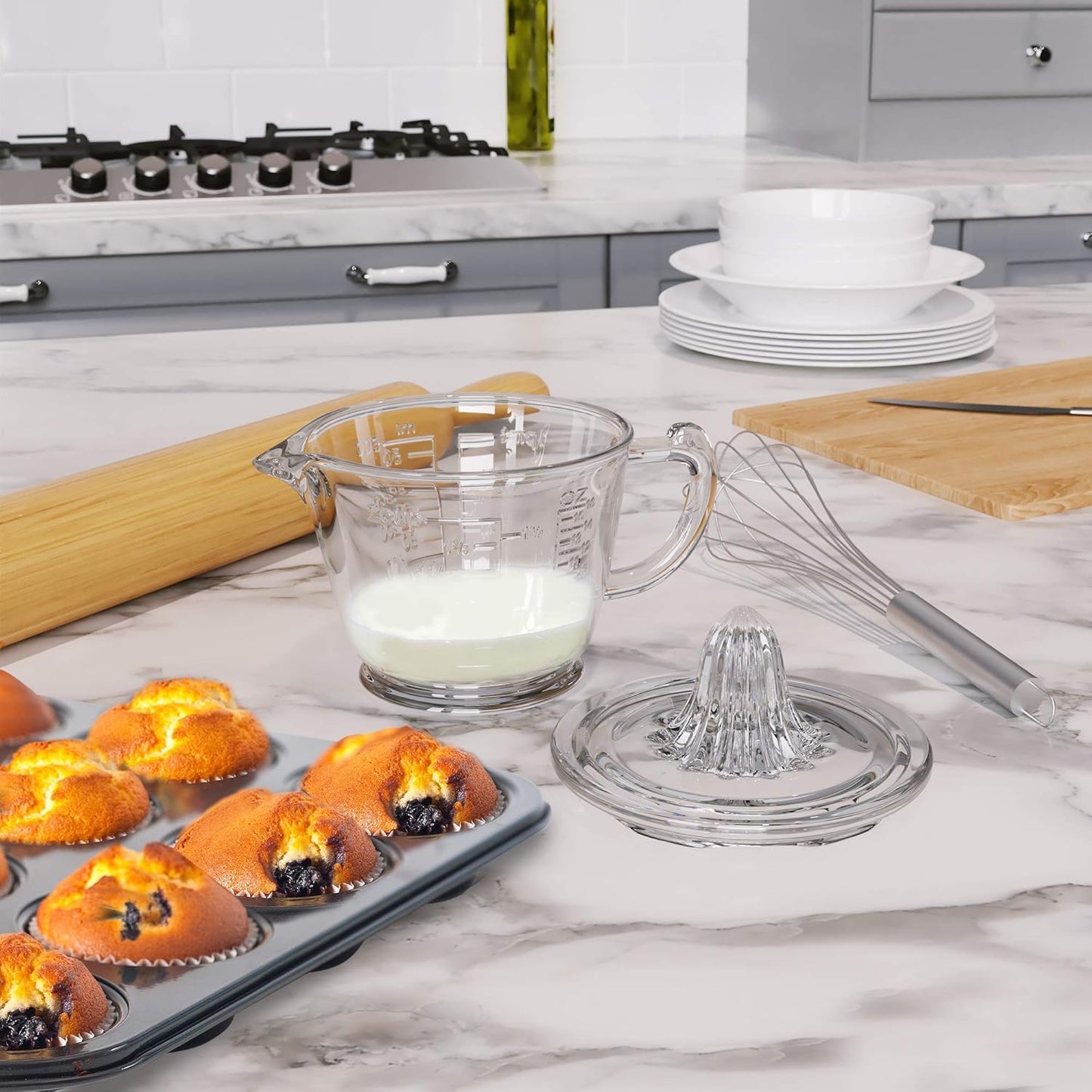 CuttleLab Glass 2-Cup Juicer (Clear) - Lemon and Lime Manual Squeezer, Citrus Reamer