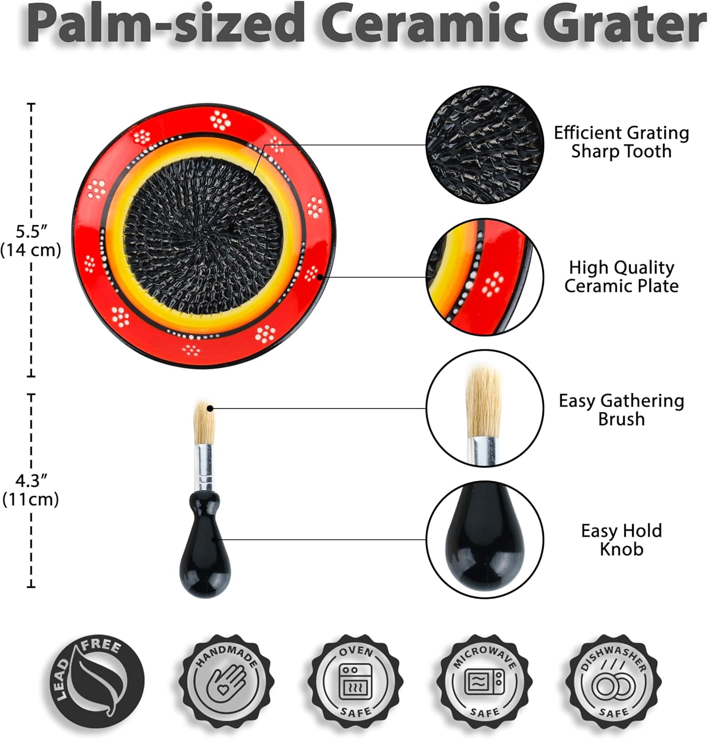 Handmade Ceramic Garlic Grater - 4 Pcs Garlic Press - Natural Ginger & Cheese Grinder - Decorative Mincer - Honey Yellow