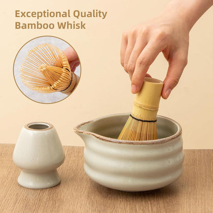 5pcs Premium Matcha Set,Ceramic Bowl with Spout and Bamboo Whisk set, Ceremonical Matcha Kit for breakfast/latte,Tea Starter Making Kit,Unique Matcha Gift set (pink love)