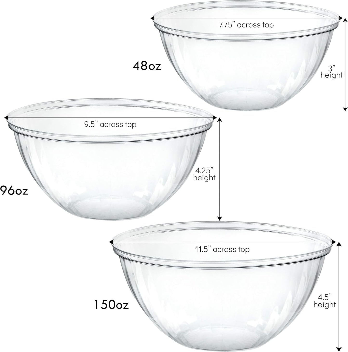 PLASTICPRO Disposable 48 Ounce Round Crystal Clear Plastic Serving Bowls With Lids, Party Snack or Salad Bowl, Chip Bowls, Snack Bowls, Candy Dish, Salad Container Pack of 2